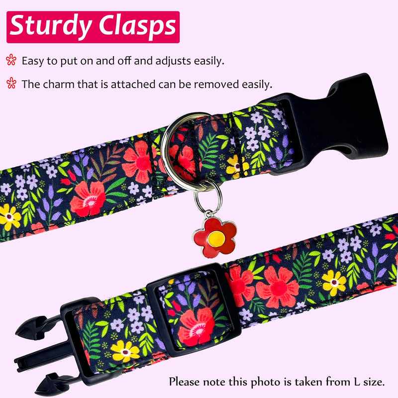 TEEMERRYCA Dog Collars with Floral Patterns Adjustable Dog Collar with Flower Charm Comfortable Cotton Pet Collar for Puppies Small Medium Large Cute Girl Female Boy Dogs, Red, L L:Neck 14"-22", Width 1.0” - PawsPlanet Australia