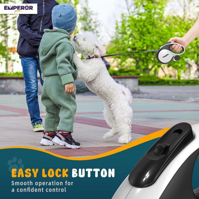 Emperor Pets 26 ft Retractable Dog Leash For Large Dogs - Up to 110lbs, Dog Leashes for Medium Dogs, Large Dog Leash Heavy Duty Dog Leash Retractable 26 ft, Dog Leashes for Large Breed Dogs -Aura BW26 26 ft. (8m) White - PawsPlanet Australia