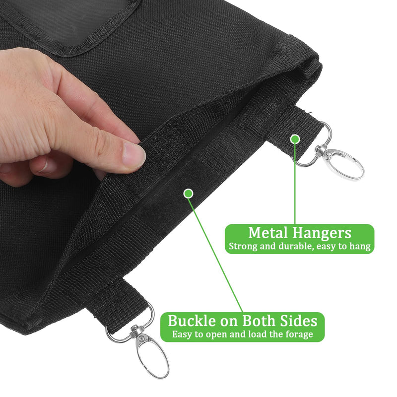 Rabbit Hay Feeder Bag, Guinea Pigs Hanging Hay Rack Manger Holder Dispenser Small Animal Feeder Storage Pouch for Bunny Chinchilla Hamster (Black, 2 Windows) - PawsPlanet Australia