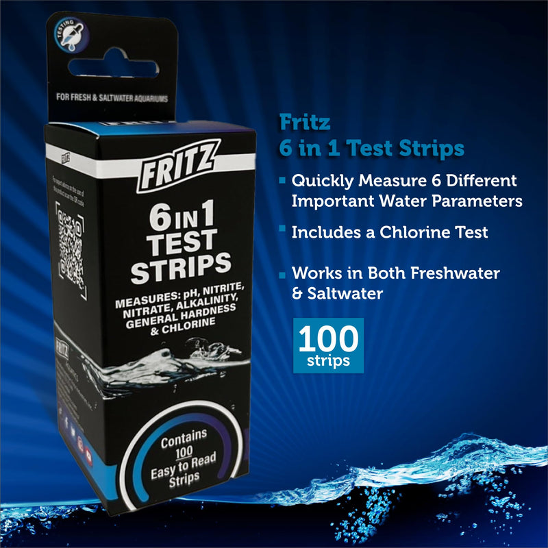 Fritz 6 in 1 Aquarium Test Strips - Monitor Nitrates, Nitrites, Water Hardness, Chlorine, Alkalinity and pH Level - 100 Count - PawsPlanet Australia