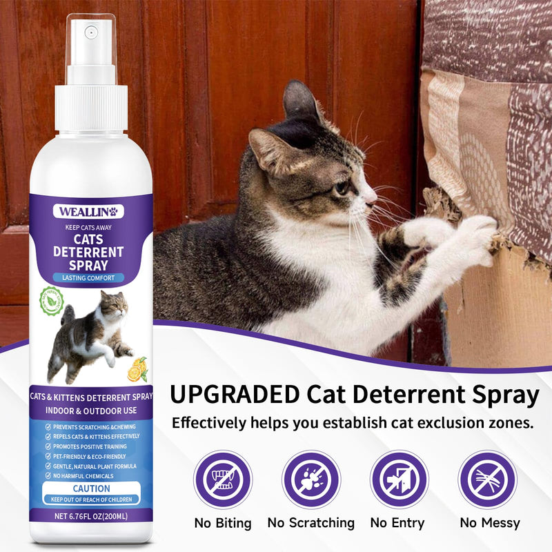 Cat Deterrent Spray 6.76 FL Oz - Cat Repellent Spray Indoor & Outdoor Repellent for Cats and Kittens, Anti-Scratch Training Aid for Furniture, Sofas, Rugs, Curtains, Plants - Non-Toxic, Alcohol-Free