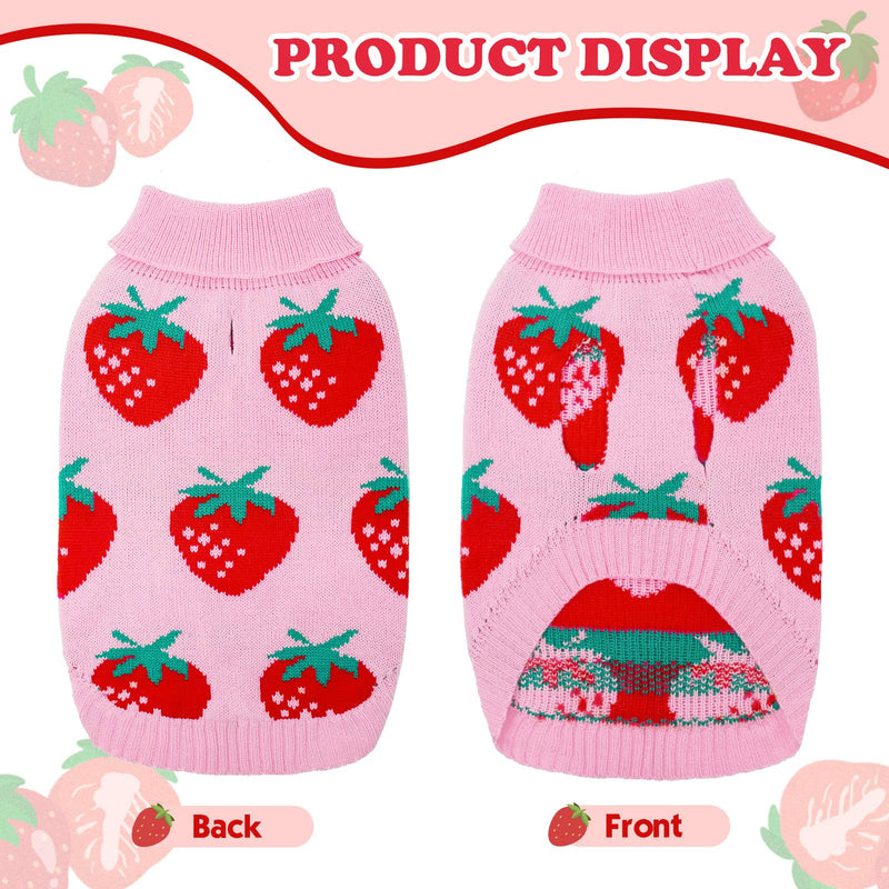 SCIROKKO Dog Sweaters for Small Dogs - Cute Girl Dog Clothes Knitwear Warm Puppy Winter Sweater, Pink Strawberry S/M (Chest 20", Back 16") - PawsPlanet Australia