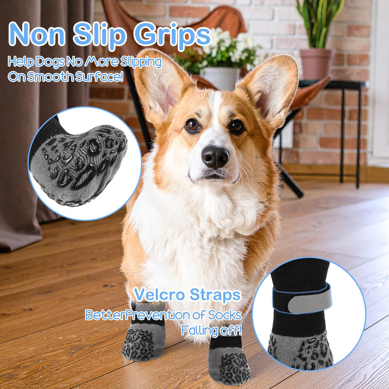 4 Pcs Dog Socks to Prevent Licking Paws, Dog Booties for Hot Pavement, Leopard Anti-Slip Pattern Dogs Socks, Dogs Booties for Hardwood Floors Grey (M) M - PawsPlanet Australia