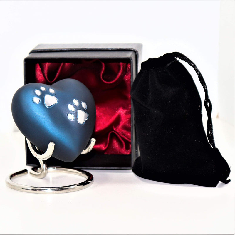 THE ASCENT MEMORIAL PET Memorial Heart URNS for Ashes for Cats and Dogs | PAW Engraved Heart URN | Display Stand | Velvet Carry Bag | Paper Funnel | Magnet Closure Gift Box Blue - PawsPlanet Australia
