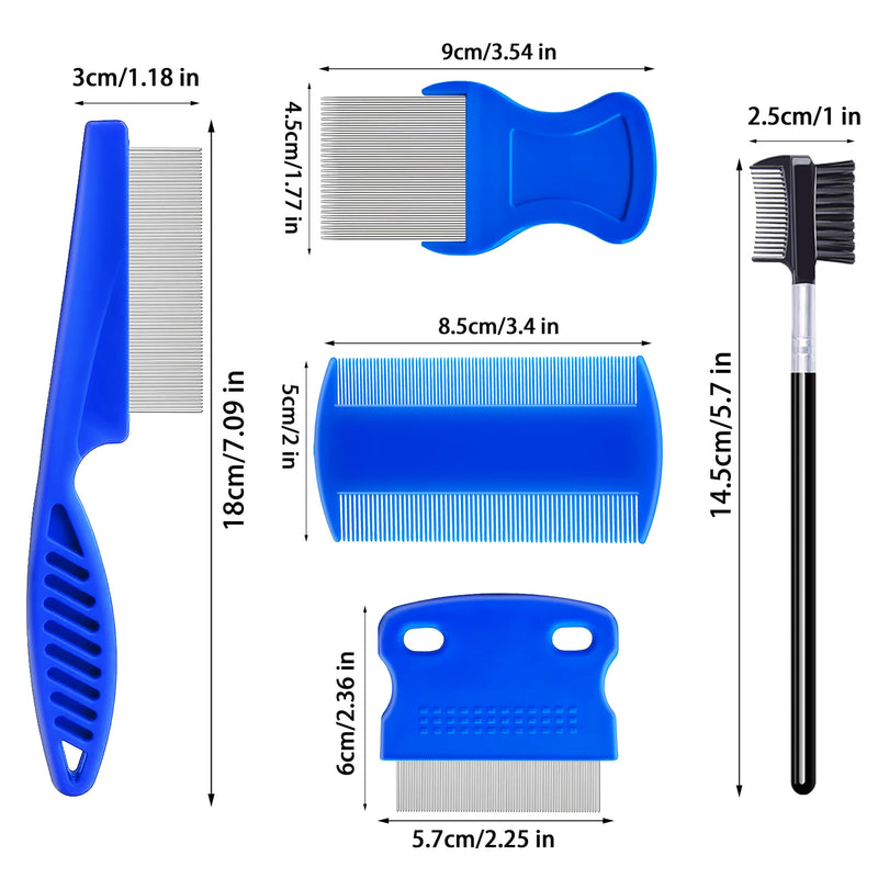 5 Pack Flea Lice Comb,Stainless Steel Dog Cat Grooming Combs With Rounded Teeth,Double-Sided Tear Stain Remover,Dematting Comb For Dogs Cats Ideal For All Types Of Small, Medium, Large Pets Blue