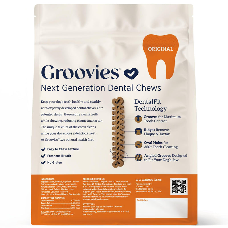 Groovies Flexible Dog Dental Chews with Patented DentalFit Technology to Help Support Tartar Control & Fresh Breath, Large Dog Chews for 25-50 lb Dogs, USA Manufactured Oral Care, 27 Chews Large(25-50 lbs) 27 Ounce