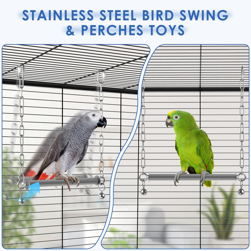 Stainless Steel Large Bird Swing, Hanging Heavy Duty Parrot Swings Perches Stand Toys with Bell, Claw Grinding Birdcage Accessories for Macaw Afican Grey Amazon Cockatoo - PawsPlanet Australia