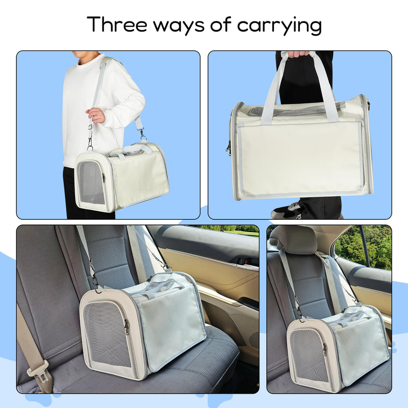 Pet Carrier for Large and Medium Cats，18x12x12 Inches Cat，Soft-Sided Pet Carrier for Big Medium Cats and Puppy,Indoor and Outdoor Uses Pet Privacy Protection Travel Carriers Off-white