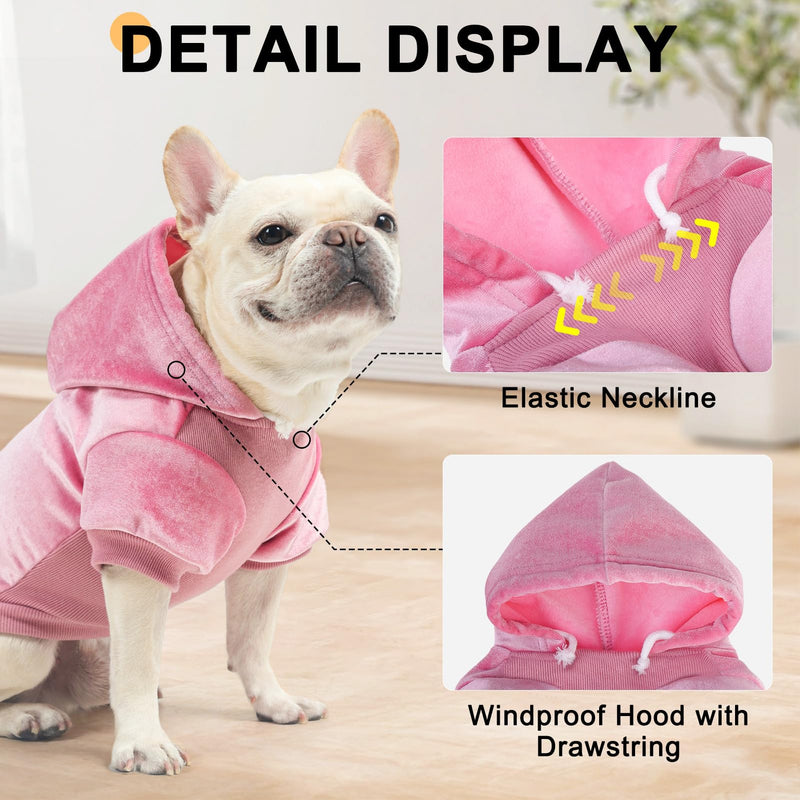 BEAUTYZOO Winter Dog Hoodie Sweater with Pockets Warm Dog Clothes for Small or Medium Dogs Boy Girl, Velvet Hooded Pullover Dog Jacket Chihuahua Coat Clothing Puppy Sweatshirt Cat Custume, Pink SM S/M (Back: 14",Chest: 19", Neck: 16")