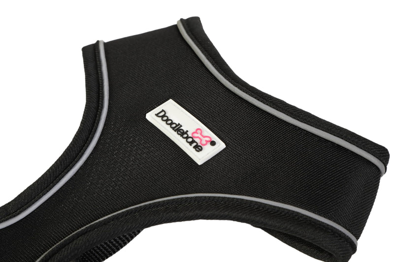 Doodlebone - Airmesh Dog Harness - Breathable Over Head Harness with Adjustable Chest Strap, Reflective Piping & Machine Washable Design - Size 2, 35-49cm - Coal - PawsPlanet Australia