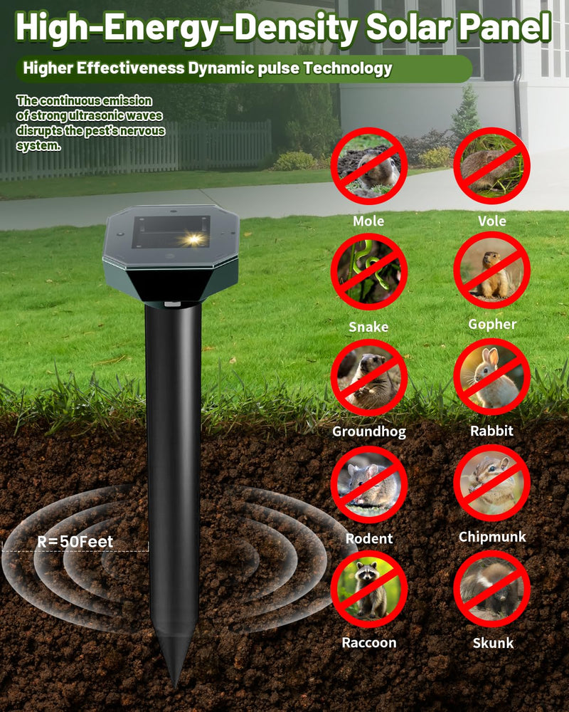 Snake & Mole & Rabbit & Skunk Repellent Solar Powered, Upgraded Ultrasonic Deterrent, IP65 Waterproof, Gopher Groundhog Chipmunk Raccoon and Vole Repellent & Deterrent for Lawn & Garden, 4 Pack 1 Count (Pack of 4) - PawsPlanet Australia