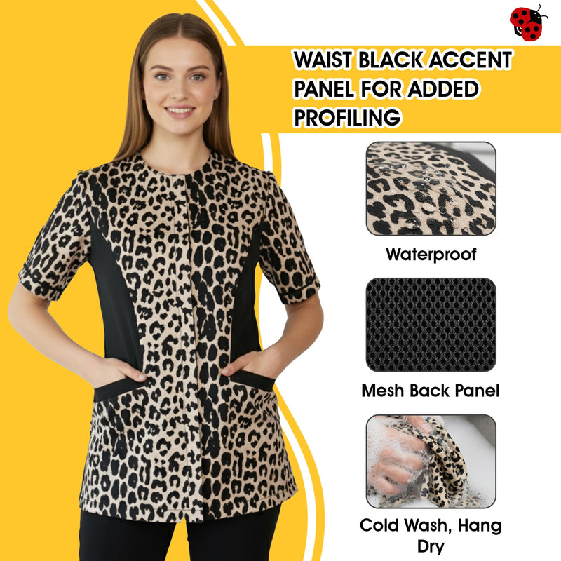 Ladybird Line 716 Leopard Waterproof Pet Grooming Jacket, Breathable Mesh Lining, Hair Bleach Resistant, Adjustable Back Belt X-Small - PawsPlanet Australia