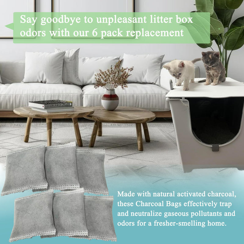 6PCS Activated Charcoal Odor Absorber Bags Compatible with Modkat Flip Cat Litter Box Kit，Natural Freshest Coconut shell Charcoal Bags，Absorb Odors/Control Damp from Pets/Keep Home Fresh - PawsPlanet Australia
