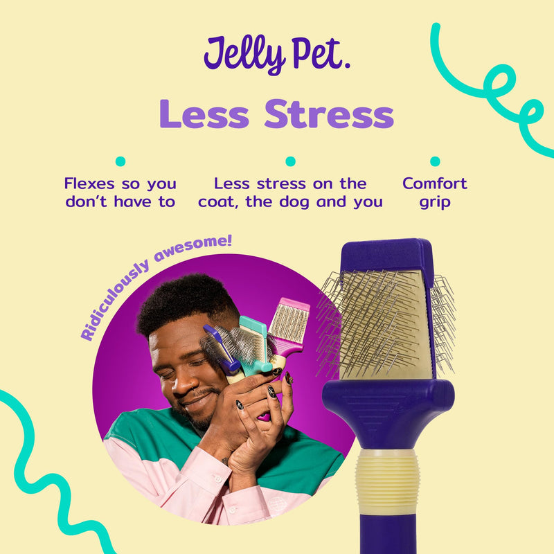 Jelly Pet Double Sided Dog Slicker Brush, Longer Pins, Flexible Head, Fine/Coarse Sides, Removes Unwanted Tangles, Small, Purple - PawsPlanet Australia