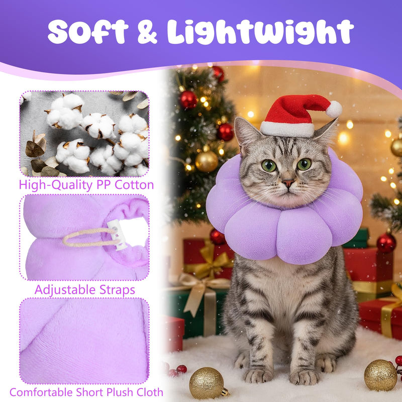 Cat Cone Collar Comfy Flower Style Elizabeth Collar Soft Waterproof Cat Recovery Collars Stop Licking Scratching After Surgery Cute Adjustable Lightweight Kitten Collars for Cats Kittens Small Dogs Purple