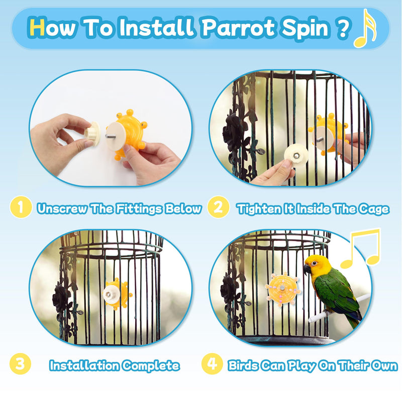 2 Colors Bird Toys for Parrots, Small Bird Cage Toys with Spinning Rattle, Hanging Roller Parakeet Cage Accessories for Chewing Exercise, Budgie Entertainment (White and Yellow) White and Yellow - PawsPlanet Australia