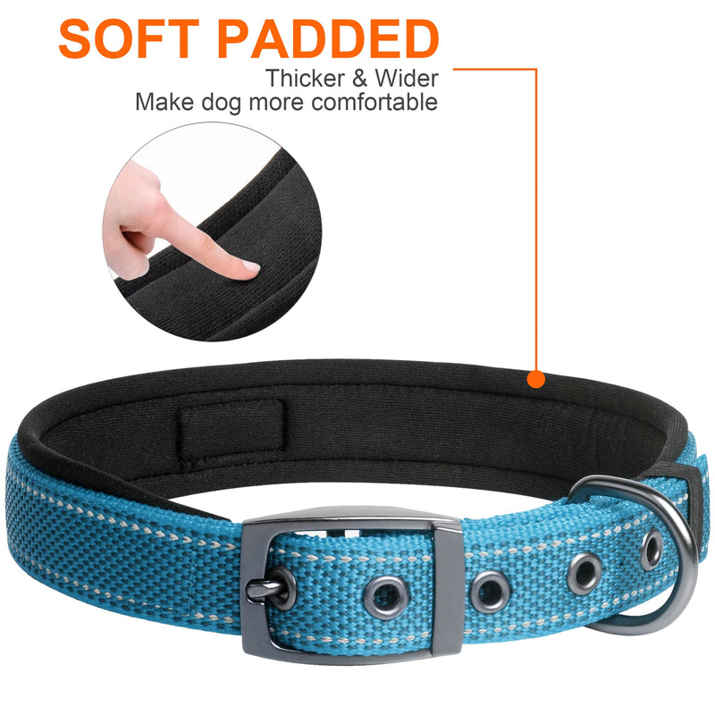 Fida Heavy Duty Dog Collar, Ultra Comfortable Soft Neoprene Padded, Adjustable Reflective Nylon Pet Collar with Durable Metal Belt Buckle for Small Breeds (S, Blue) Small(11”-14.5“) - PawsPlanet Australia