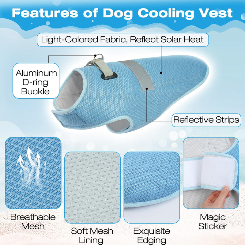 ROZKITCH Dog Cooling Vest Harness, Evaporation Cooler Jacket with Adjustable Hook and Loops for Outdoor Hunt Camp Training Reflective Design for Summer, UV Protection Dog Cooling Jacket Blue 2XL 2X-Large BlueWhite