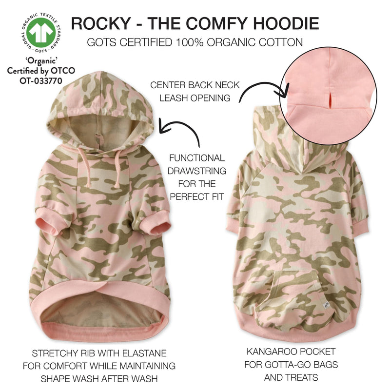Rocky – The Orginal Lightweight Hooded TEE 100% Organic Cotton Dog Hoodie Pet Coat Sweater for Small, Medium, Large Dogs, Pink Camo, Medium Medium (20-45 lbs) - PawsPlanet Australia
