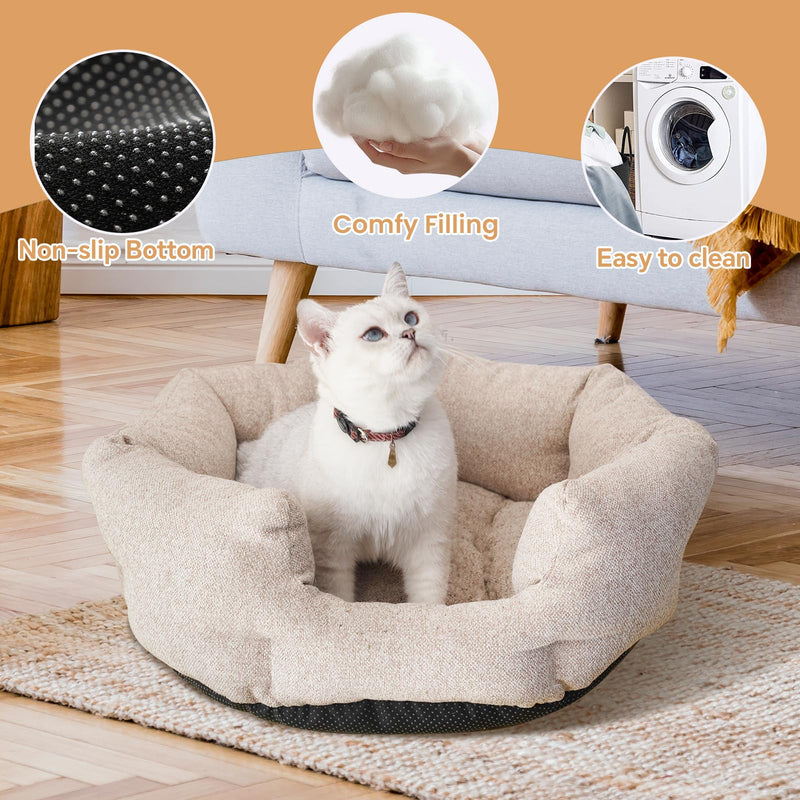 Washable Round Cat Beds for Indoor Cats,Dog Bed for Extra Small Dogs,Pet Sofa for Puppy Dog and Kitty,Soft but Firm Year-Round Comfortable Pet Sofa with Non-Slip Bottom Beige 24 inches One Size - PawsPlanet Australia