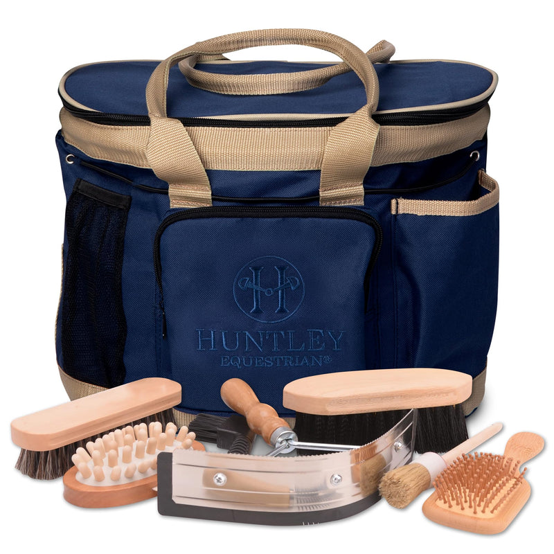 Huntley Equestrian Deluxe Grooming Bag Perfectly Designed Easy Access Multi Pocket Zipper Top Closure Double Handles Shoulder Strap Exterior Pockets One Size Navy Blue