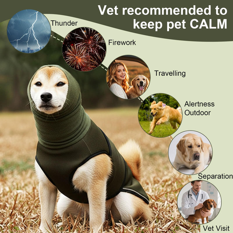 Breathable Calming Vests for Dogs, Anti-Stress Vest for Dogs with Earmuffs & Hood, Soothing Dog Coat, Easy Adjustment, Dog Calming Vest, Relieve Nervous (Green, L) Green