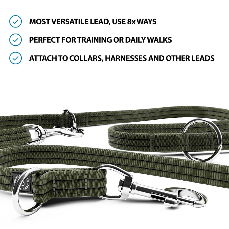BullyBillows Double Ended Dog Lead | Multi-Functional Lead | Medium or Long Length for Obedience Work or Distance Training | Khaki 6.56 feet