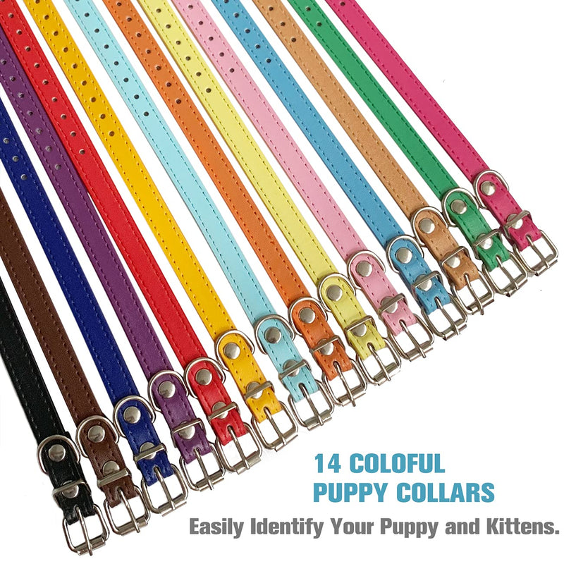 Puppy Collars for Litter - 14 Color Adjustable ID Collar Identification Leather Small Dog Collars for Puppy Medium Large Breed Dogs - Neck 6~13 Inches S(Neck:6''~13'')