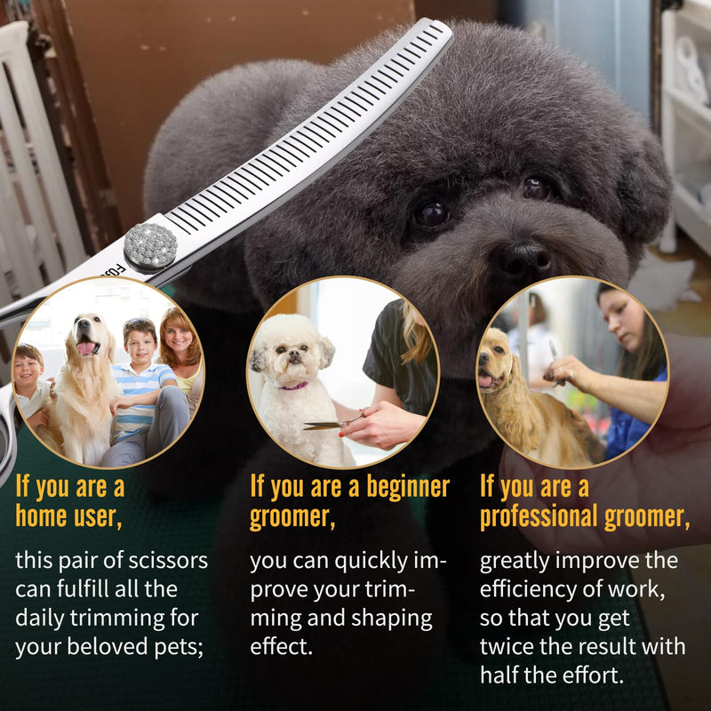 Professional Left Handed Curved Fluffers Thinner Dog Grooming Scissors Curved Comb Thinner 7.0'' Curved Thinning Shears for Dogs Pet 56 Teeth 50% Thinning Rate Japan VG10 Sharp and Durable Lefty Curved Comb Thinners 7.0 in - PawsPlanet Australia