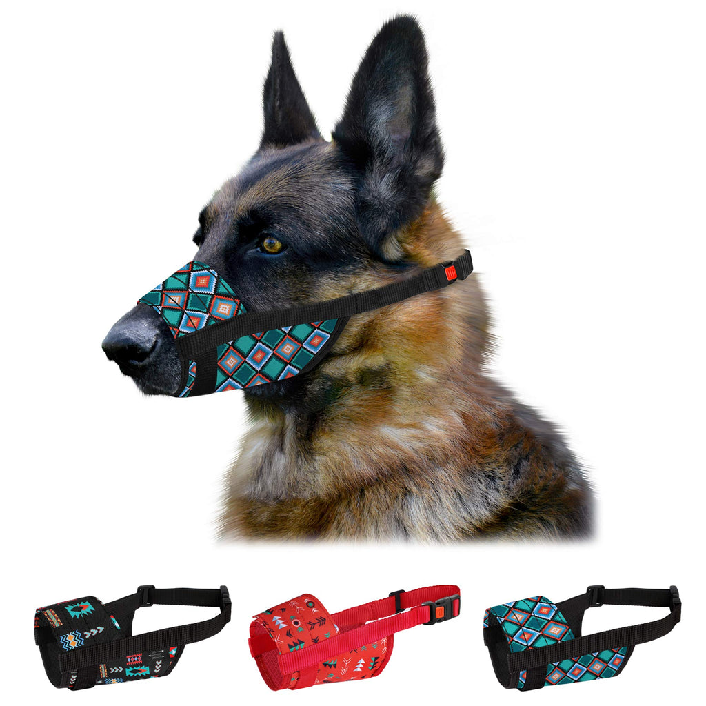 CollarDirect Dog Muzzle - Adjustable Soft Breathable Tribal Nylon Dog Mouth Guard Cover for Small, Medium and Large Dogs, Anti Chewing, Barking & Biting (Pattern 3; M/L) Pattern 3