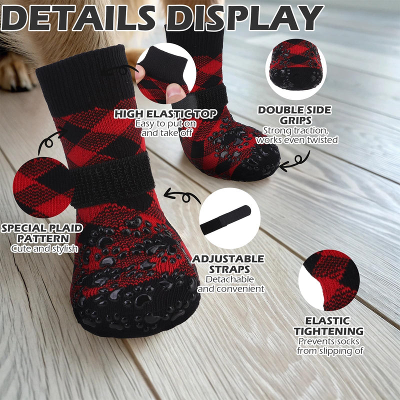 EXPAWLORER Dog Socks for Hot Pavement to Prevent Licking Paws, Anti Slip Doggie Booties Grippy Shoes for Hardwood Floors, Boots & Paw Protectors for Small Medium Large Senior Dogs Red Black L Red&Black - PawsPlanet Australia