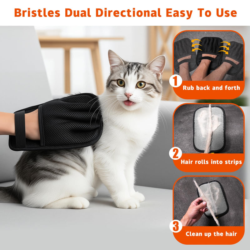 Pet Hair Removal Glove for Dogs & Cats for Couch, Curtain,Electrostatic Pet Hair Removal Gloves Brush for Pets Hair Pet Hair Remover Black