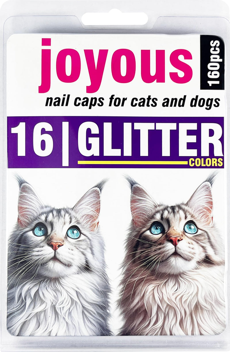 joyous 16x Different Sparkle Colors / 160 pcs | Cat Nail Caps | Soft Pet Cat Kitty Paw Covers | Cat Kitten Claw Covers with 8Pcs Adhesives and 16Pcs Applicators XS