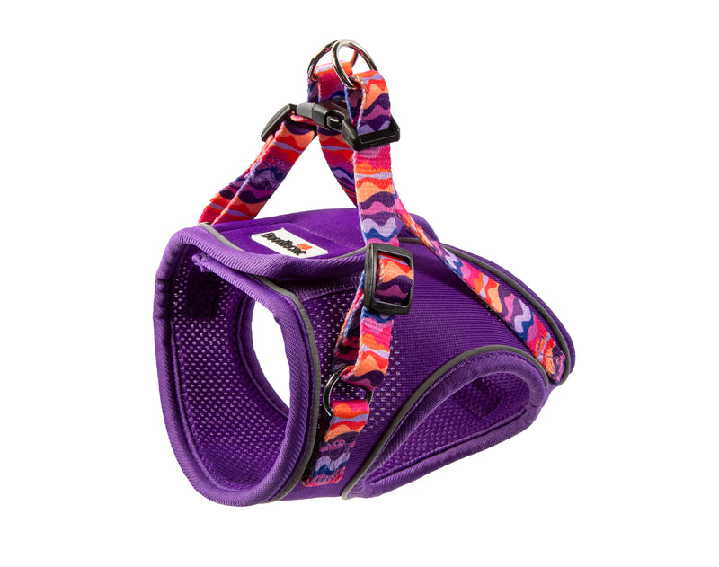 Doodlecat - Cat Harness and Lead Set - Adjustable Step In Mesh Cat Harness with Reflective Piping, Breathable Fabric and Secure Fit for Outdoor Walking - Medium 32-38cm - Violet & Dunes Violet/Dunes M - PawsPlanet Australia