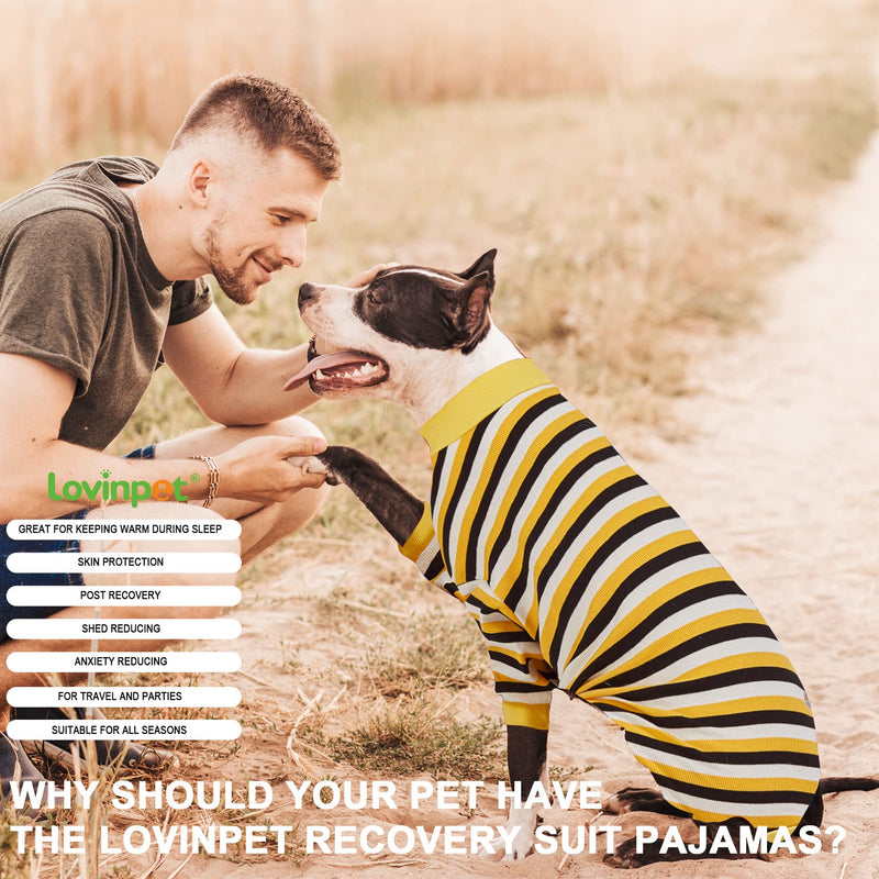 LovinPet Big Dog Pajamas, Cotton Black and Yellow Stripe Dog Shirt, Full Coverage Dog Onesie, Pet Pajamas for Dogs, Stop Shedding for Dogs, Pet PJ's, XL X-Large Black/Yellow Update - PawsPlanet Australia