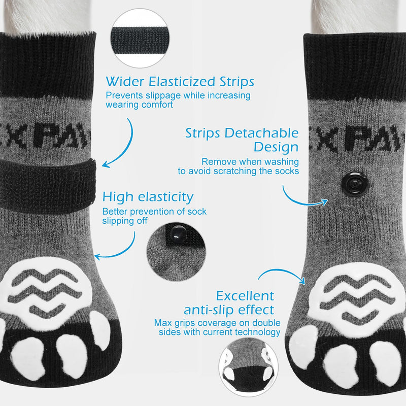 EXPAWLORER 6PCS Anti-Slip Dog Socks to Prevent Licking Paws,Dog Shoes for Hot Pavement,Best Paw Protector Traction Control on Hardwood Floor,Dog Booties for Puppy Small Medium Large Senior Dogs Small (6 Count) Black Grey - PawsPlanet Australia