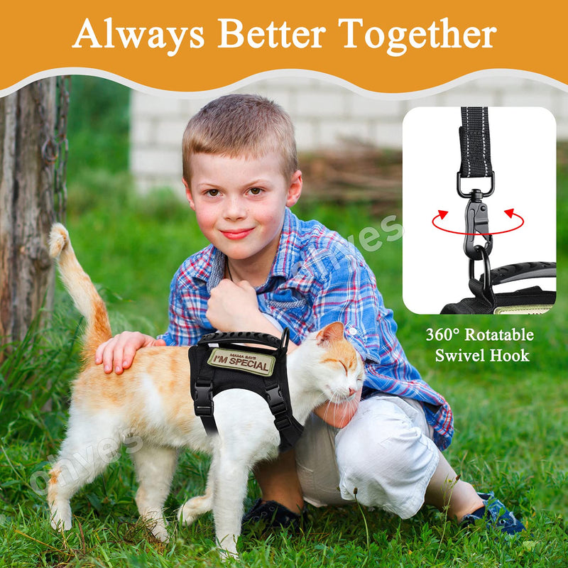 Tactical Cat Harness and Leash for Walking,Escape Proof Soft Adjustable Pet Vest Harness for Large Cat,Breathable Mesh Small Dog Black - PawsPlanet Australia