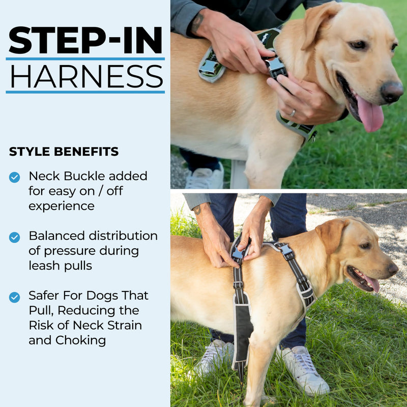 Step-in Dog Harness for Large Dogs - Adjustable, Easy On/Off No Pull Head Through Design, 2 Leash Attachment Points, 3M Reflective Trim, Neoprene Padded Control Handle, Black - PawsPlanet Australia