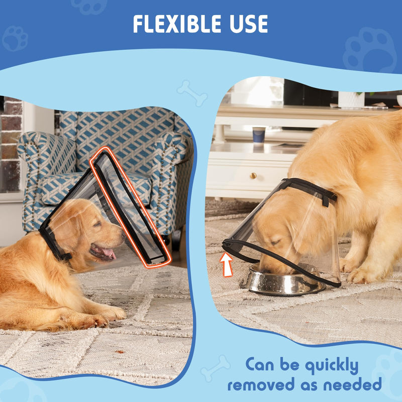 Dog Cone, Transparent Recovery Collar for Large Dogs, E Collar After Surgery to Stop Licking, Depth Adjustable Soft Cone Not Block Vision Patented (XL-Long) Ultra Transparent XL-Long