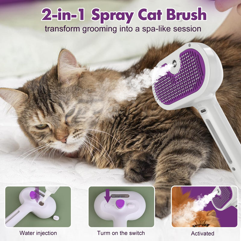 Katoggy Steam Cat & Dog Grooming Brush, Self Cleaning, Removes Static & Flying Hair Purple - PawsPlanet Australia