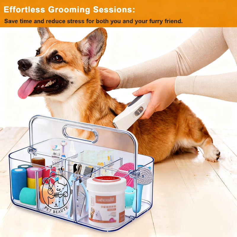 Clear Dog Storage Organizer,Pet Grooming Supplies Organizer with Handle,5 compartments Countertop Caddy, Storage Bin for Dog Cat Grooming Kit,Trimmer,Clipper,Combo,Brush - PawsPlanet Australia