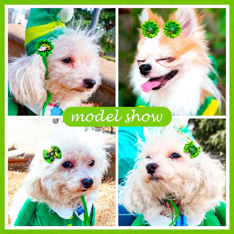 80pcs St.Patrick's Day Dog Bows, Holiday Pet Samll Dog Hair Grooming Bows with Rubber Bands, St.Patrick's Day Green Lucky Clover Element Dog Hair Bows for Dog Puppy Yorkie Hair Accessories - PawsPlanet Australia
