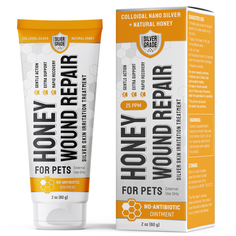 Hot Spot Treatment for Dogs & Cats – No Antibiotic Wound Ointment for Dogs – Scratches & Irritations – Honey Wound Repair Gel for Horses – Colloidal Silver – 2-Oz Tube