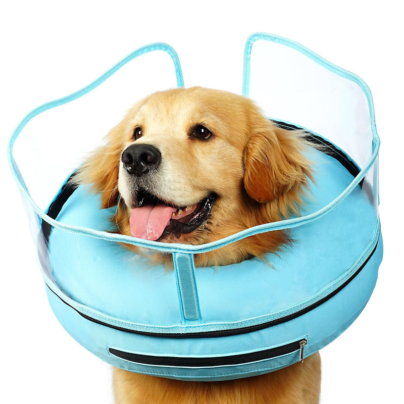 BARKLESS Dog Cone Collar, Dog Donut Collar After Surgery to Stop Licking, Inflatable Dog Cone with Sturdy Shield for Large Medium Dogs, Cone of Shame Alternatives Not Block Vision L Turquoise