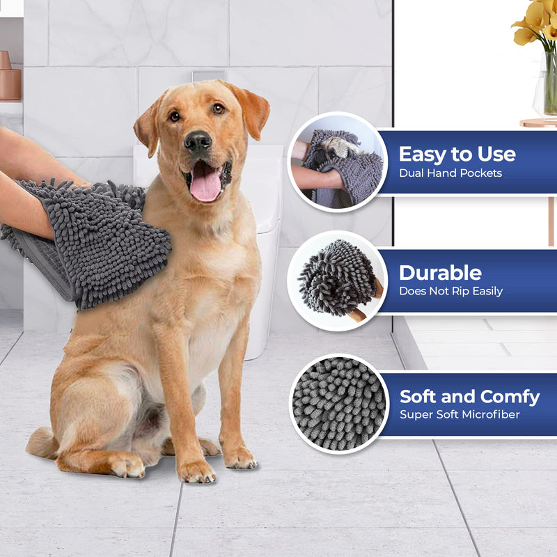 Muddy Mat Original Doggy Dryer, Highly Absorbent Microfiber Washable Dog Shammy Quick Drying Towel Absorber - Extra Soft Plush Wrap Chenille Bath Towels to Dry Soggy Large Pets & Small Puppy Grey - PawsPlanet Australia