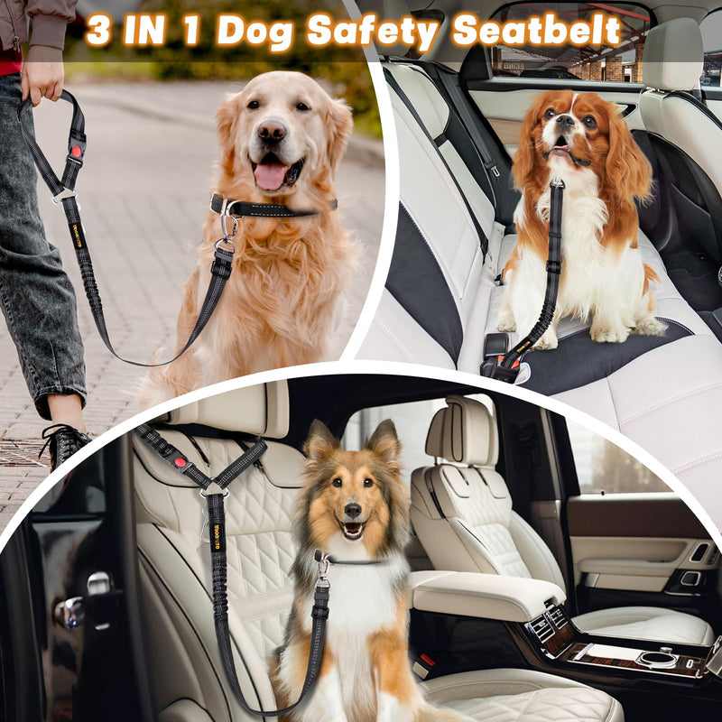 Dog Harness Seat Belt for Car, Dog Car Leash with Car Headrest & Buckle, Reflective Dog Car Harness, Pet 12 Inch Car Harness for Dogs with Padded Handle & Locking Carabiner Clip, Black - PawsPlanet Australia