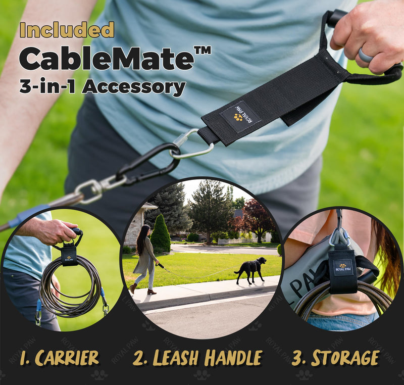 Dog Tie Out Cable - Tie Out Cable for Dogs (up to 300 lbs) - Use Dog Tie-Outs & Stakes for Outside - Best Heavy Duty Dog Leash for Large Dogs (10ft - Black Onyx) L/XL - 10ft - PawsPlanet Australia