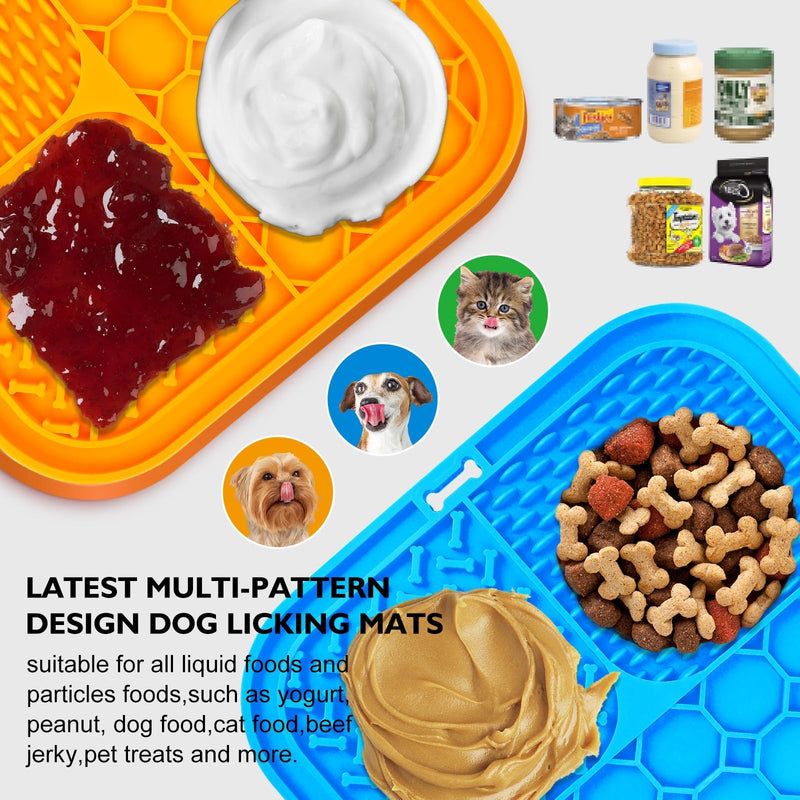 2 PCS Lick Mat for Dogs, Slow Feeder Licking Mat, Anxiety Relief Lick Pad with Suction Cups for Peanut Butter Food Treats Yogurt, Pets Bathing Grooming Training Calming Dog Bowl Mat Large 2PCS Blue+Orange - PawsPlanet Australia