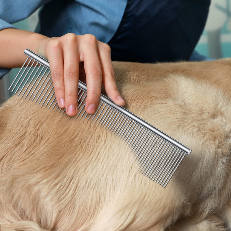 Lallisa 12 Pcs Stainless Steel Dog & Cat Comb, Metal Grooming Tool for Removing Knots, Long and Short Haired Pets Including Dogs, Cats & Others, 7.48 Inch - PawsPlanet Australia