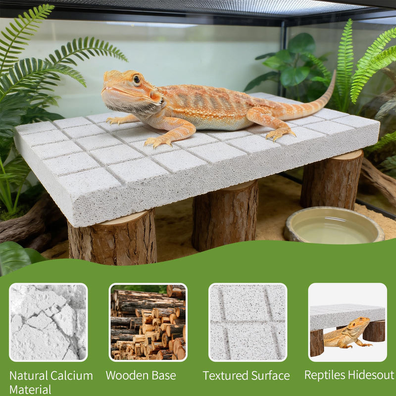 Bearded Dragon Shedding Rock, Bearded Dragon Pumice Stone Platform for Shedding, Calcium Stone with Wooden Pile, Reptiles Claw Grinding Block to Remove Dead Skin, Reptile Tank Care Accessories - PawsPlanet Australia
